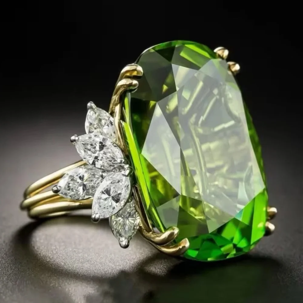 Green Crystal Cocktail Ring with Marquise Accent Stones